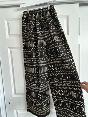 NWOT Black Tan Cotton Wide Leg Pants from The Gambia OS
